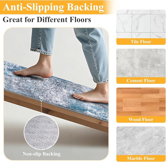 HEBE Washable Hallway Runner Rug 2'x 5' Non Slip Kitchen Rugs Runner, Low Pile - Image 3
