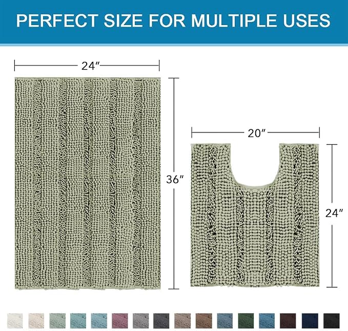 H.VERSAILTEX Bathroom Rug Sets 2 Piece Bath Mats Non Slip Thick Soft Chenille - Image 2