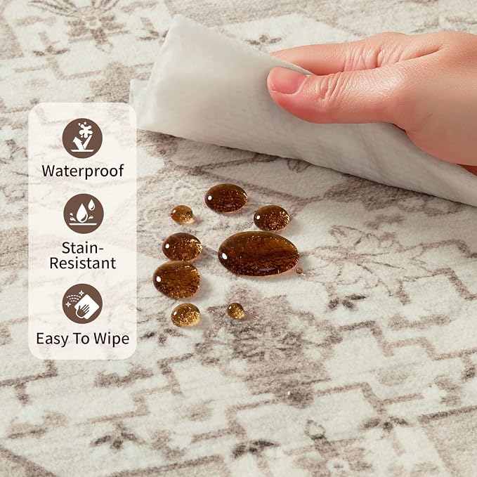 Rugxara Washable Area Rug for Living Room, Vintage Neutral Boho Rugs for Office - Image 9