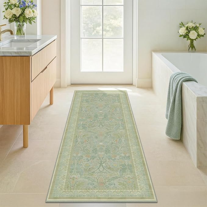 Washable Bathroom Runner Rug 2x5 Non Slip, Sage Green Small Throw Rug - Image 3