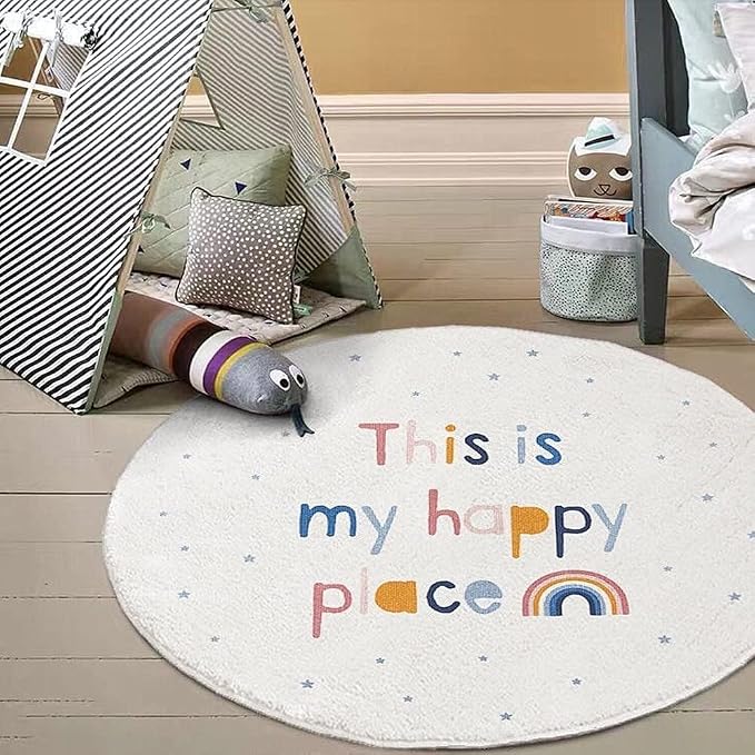 Poowe Rainbow Round Kids Playroom Rug - Image 3