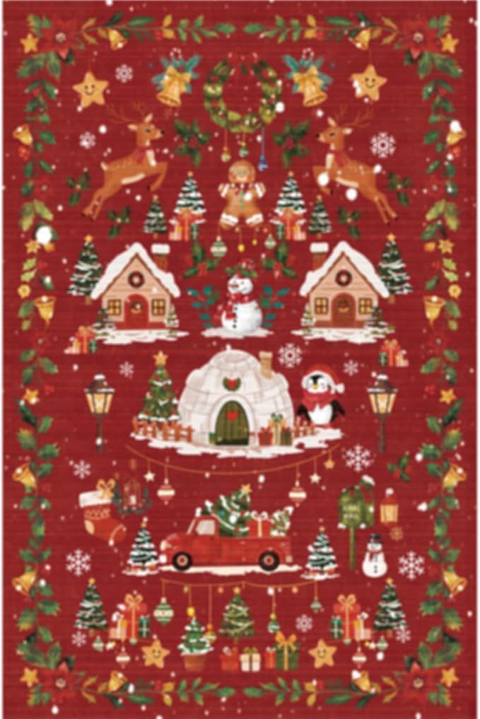 2x3 Christmas Cute Area Rug : Non-Slip Washable Winter Holiday Indoor Doormat by HYHAOYUNLAI
