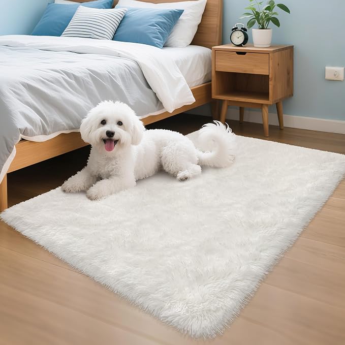 White Fluffy Rug for Bedroom Living Room, 3x5 Furry Cream Area Rug Soft Fuzzy by TENNOLA