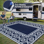 HUGEAR Outdoor Rug 8x10 Patio Camping Carpet Waterproof Mat Blue Outside - Image 5