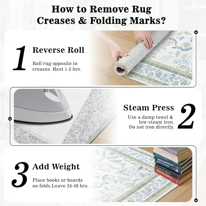 DCX Green and Blue Floral 2x8 Runner Rug, Machine Washable - Image 4