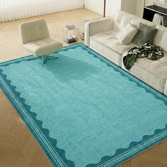 GarveeHome Scalloped Teal Washable Rugs 6x9 Rug by GarveeHome