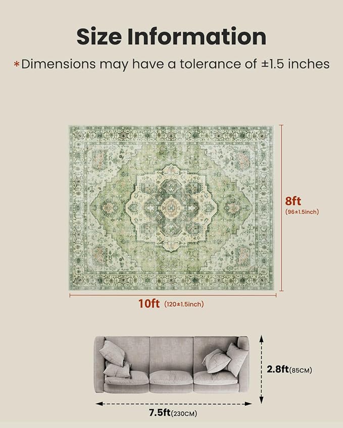 AMADA HOMEFURNISHING 8x10 Area Rug, Washable Low-Profile Large Area Rug - Image 2