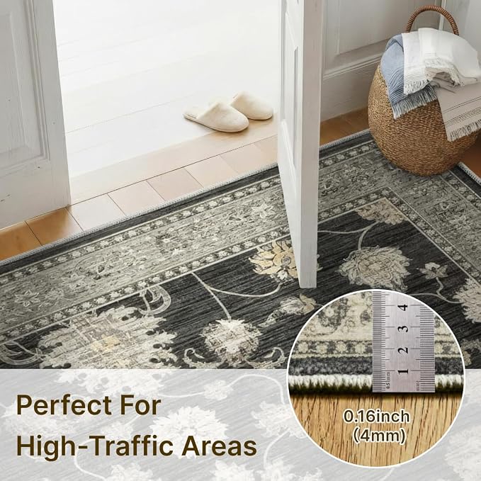 2x3 Rug for Entryway Hallway-Vintage Farmhouse Boho Floral Neutral Washable - Image 2