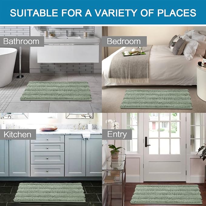 H.VERSAILTEX Bath Mats for Bathroom Non Slip Extra Thick Chenille Striped Bath - Image 6