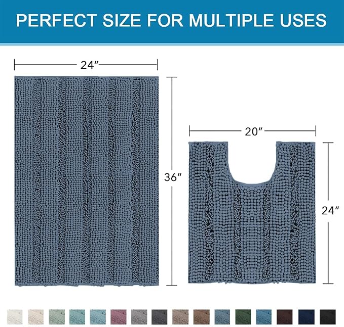 H.VERSAILTEX Bathroom Rug Sets 2 Piece Bath Mats Non Slip Thick Soft Chenille - Image 2
