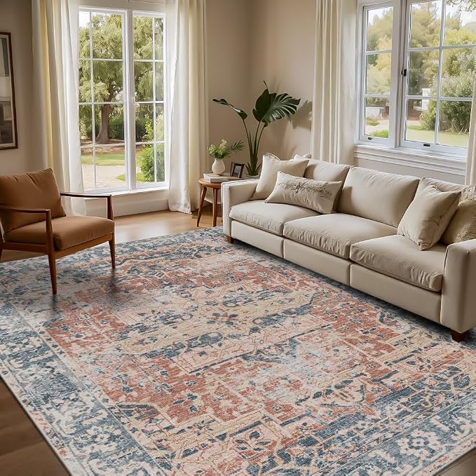 Rugxara Orange 5x7 Area Rugs for Living Room Bedroom, Washable Rug, Coral - Image 3