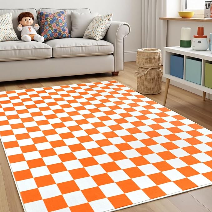 Terrug Orange and White Checkered Rug - Image 3