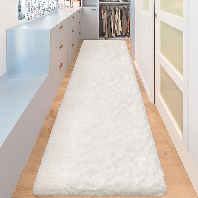 White Fluffy Runner Rugs for Bedroom Living Room Soft Shag Rug 2x8 Feet Plush - Image 7