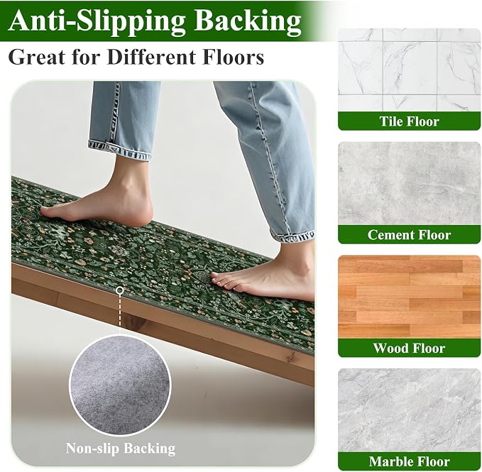 HEBE Washable Hallway Runner Rug 2'x 6' Non Slip Kitchen Rugs Runner, Low Pile - Image 3