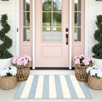 Blue White Striped Outdoor Rug - Image 4