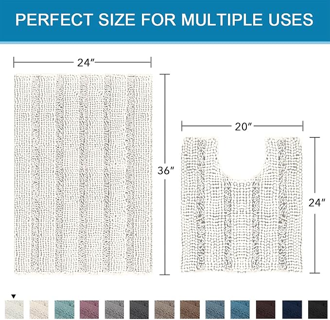 H.VERSAILTEX Bathroom Rugs Bath Rug Set 2 Piece Bathroom Contour Rug Toilet Mat - Image 2