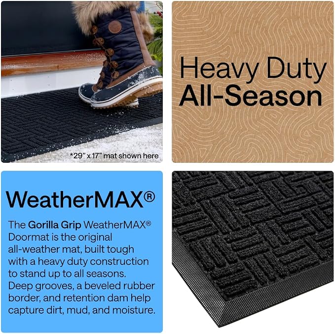 GORILLA GRIP 100% Waterproof All-Season WeatherMAX Doormat US Designed Natural - Image 3