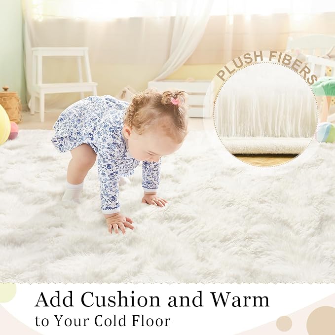 BENRON Fluffy Rugs for Living Room 5x8 Cream White, Washable Large Area Rugs - Image 5