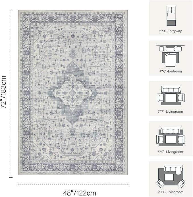 Rugxara Washable Area Rug for Living Room, Vintage Boho Rugs for Office - Image 2
