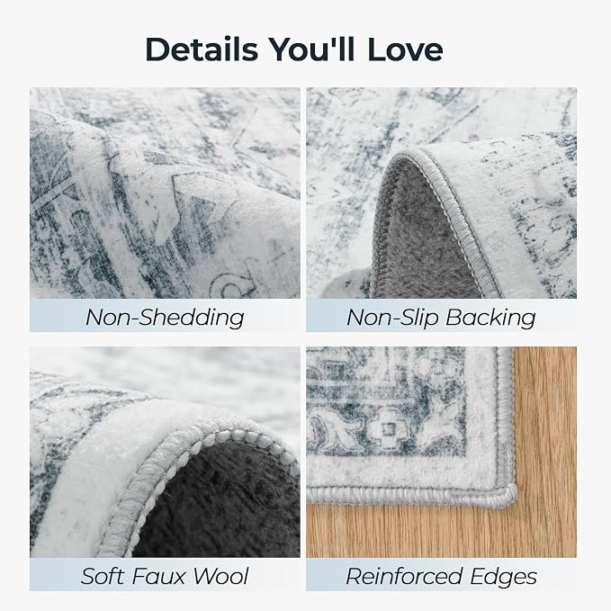 5x7 Washable Area Rugs for Living Room, Soft Faux Wool Carpets for Bedroom - Image 3