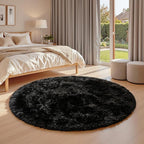 Black Round Fluffy Rug 6ft Plush Fuzzy Shaggy Carpet, Soft Rugs - Image 2