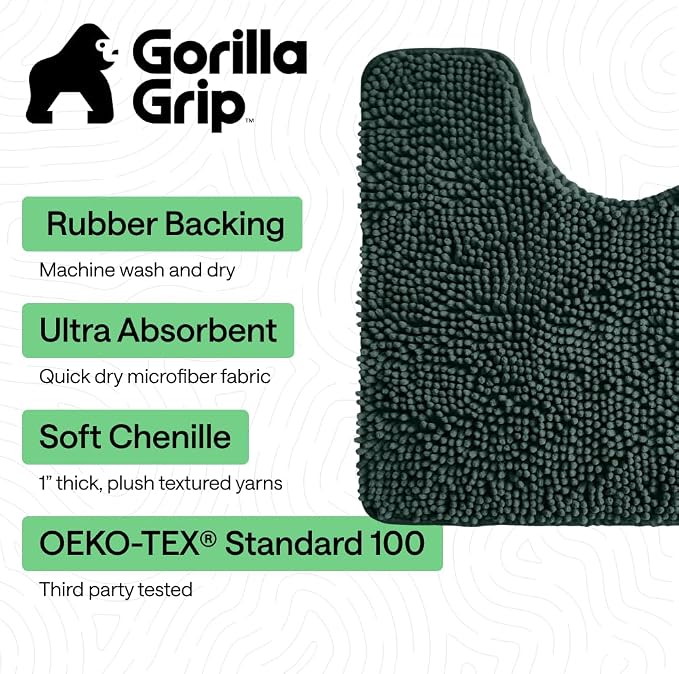 GORILLA GRIP Plush Absorbent Shaggy Chenille Bath Rug Mat - Image 3