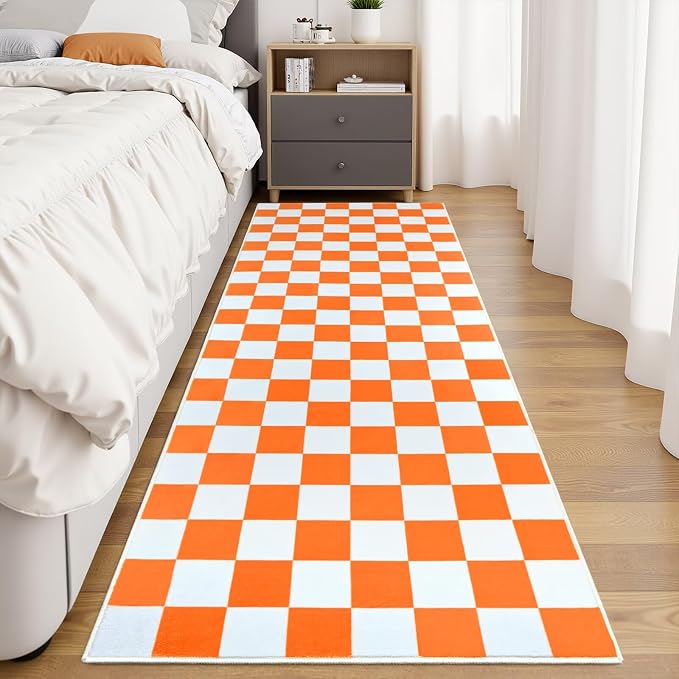 Terrug Orange and White Checkered Area Rug - Image 4