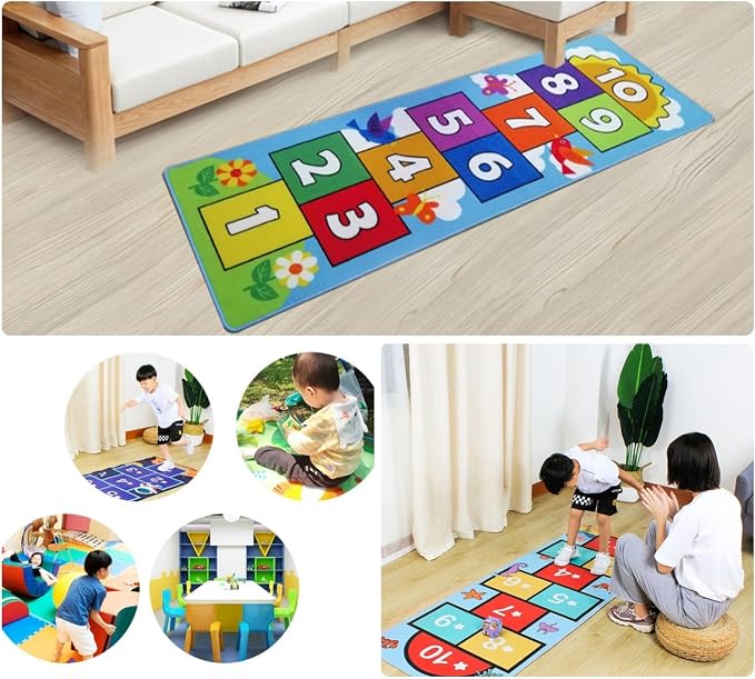 Hop and Count Hopscotch Rug, Kids Floor Play Area Rug Game Carpet Crawl Jump Mat - Image 7