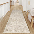 2x6 Washable Neutral Runner Rug Beige Vintage Hallway Kitchen Carpet Non-Slip by WondRg