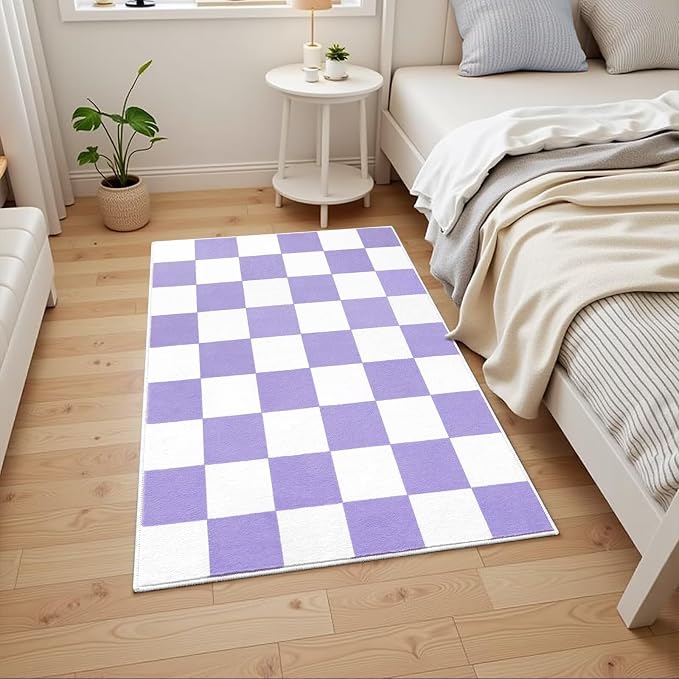 Terrug Purple and White Checkered Rug - Image 2
