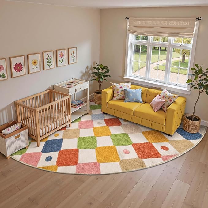 jinchan Macy Kids Rug for Classroom 7ft Radius Corner Washable Area Rug Modern - Image 3