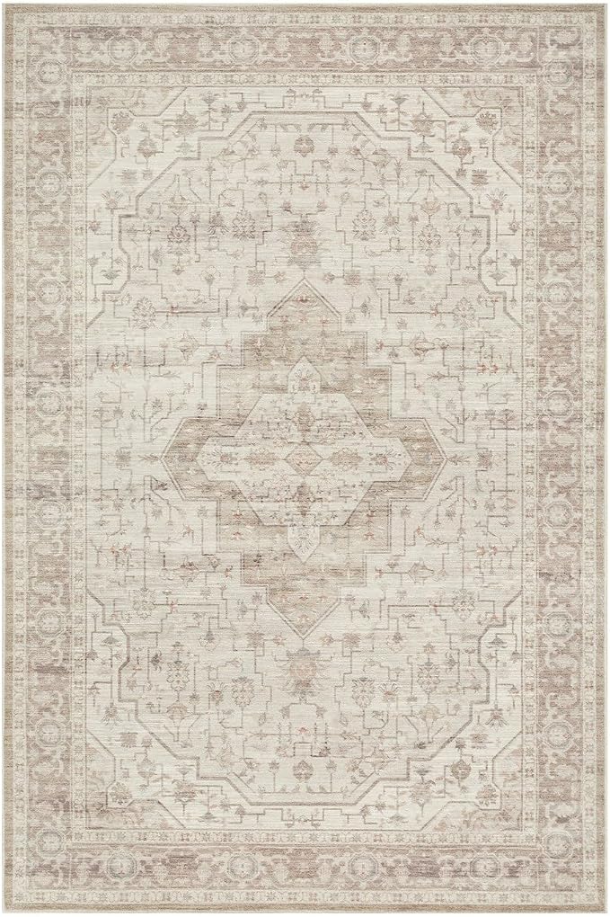 Rugxara 5X7 Washable Area Rug for Living Room, Vintage Neutral Large Boho Rugs - Image 9