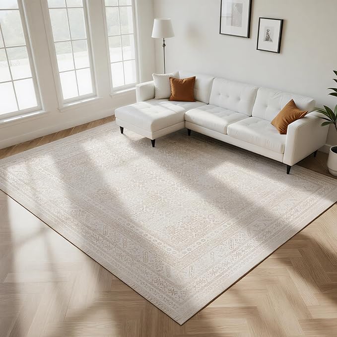 Washable Rugs 8x10 Area Rugs for Living Room- Vintage Brown Rugs for Bedroom by Lbris