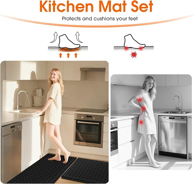 TranquilRelax 2-Piece Anti-Fatigue Kitchen Mats, Cushioned Non-Slip Waterproof - Image 5