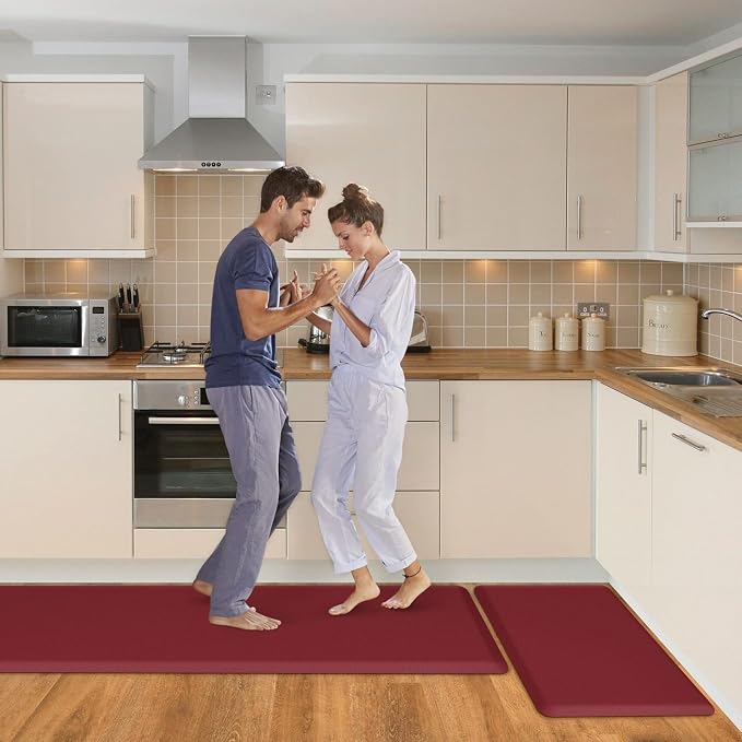 HappyTrends Kitchen Mat, 17.3"x28"+17.3"x60" Red, Cushioned Comfort - Image 5