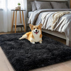 qulint 2x3 Black Grey Rug for Bedroom, Fluffy Small Area Rug for Living Room by QULINT