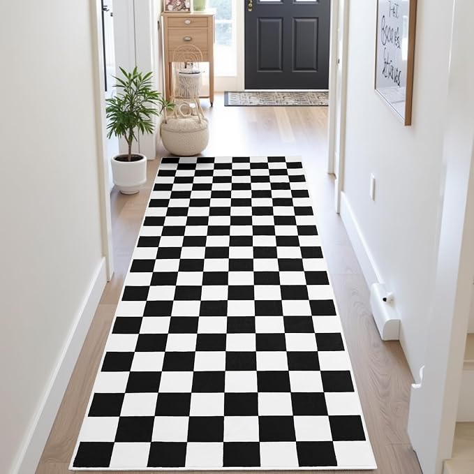 Terrug Black and White Checkered Area Rug - Image 2