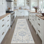 2x8 Washable Neutral Runner Rug Blue Vintage Hallway Kitchen Carpet Non-Slip - Image 2