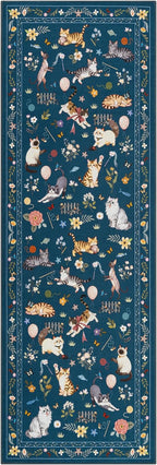 Unirea 2.6x8 Dark Blue Cat Runner Rug, Washable Non Slip Botanical Rug - Image 2