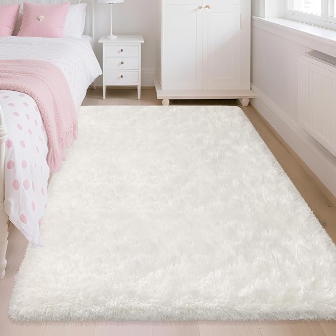 Soft Fluffy White Rug for Bedroom Living Room, 4x6 Furry Cream Area Rug Soft by TENNOLA