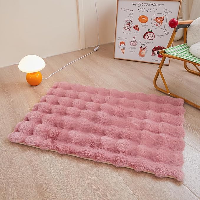 Dusty Rose Rabbit Plush Rug 2'x3', Fluffy Faux Fur Shaggy Area Rug - Image 3
