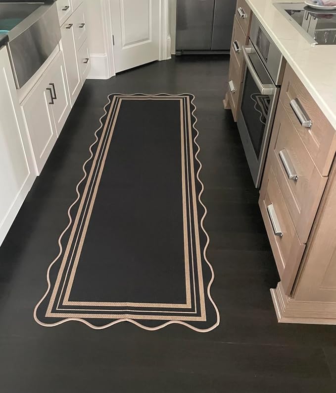 Scalloped 2.6x8 Kitchen Runner Rug, Washable Rugs - Image 3