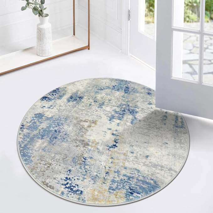 Lahome Modern Abstract Round Rug 3Ft, Contemporary Indoor Floor Throw Carpet - Image 3