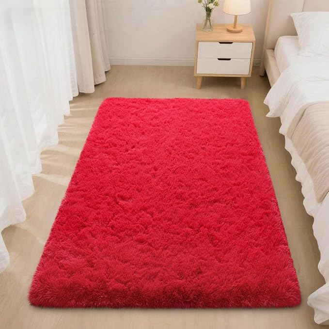 Mugorn Red Rugs for Bedroom, 2x3 Fluffy Area Rugs for Living Room, Soft Shag - Image 2