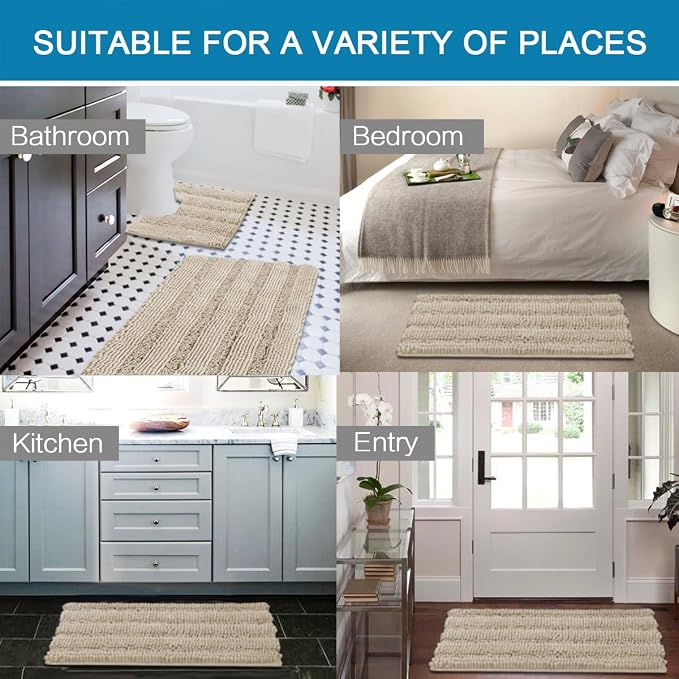 H.VERSAILTEX Bathroom Rug Sets 2 Piece Bath Mats Non Slip Thick Soft Chenille - Image 6