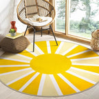 Lahome Yellow Rainbow Sun Round Rug: 3ft Washable & Non-Slip Low Pile by Lahome