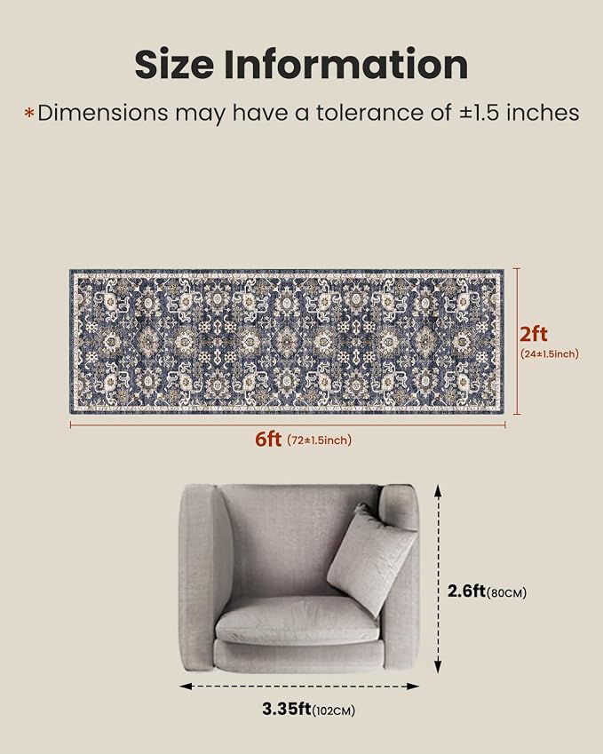 AMADA HOMEFURNISHING 2x6 Washable Runner Rug, Low-Profile Kitchen Rugs - Image 2