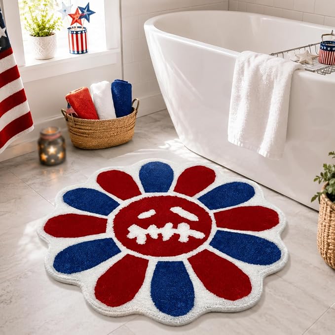 Trippy Happy Face Rug 4th of July Bathroom Rugs Patriotic Independence Day - Image 3