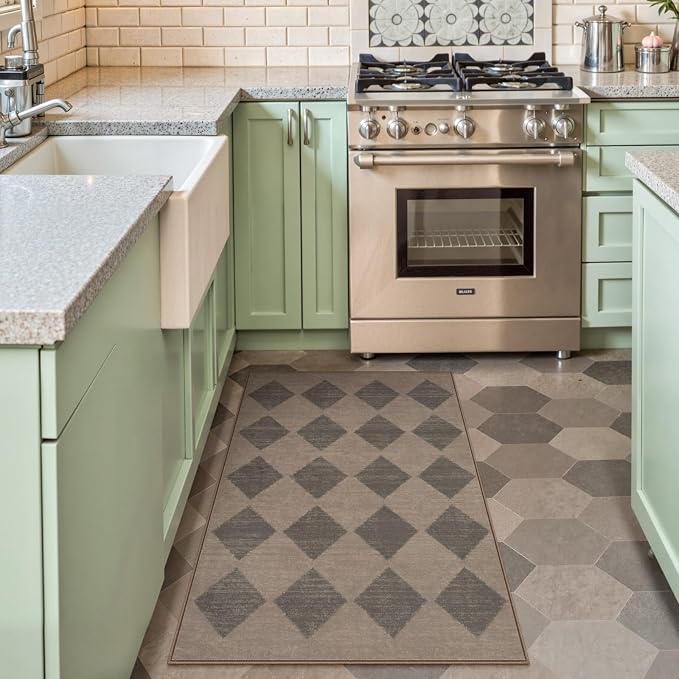 Lahome Zelie Checkered Washable 2x3 Brown Kitchen Rugs Non Slip, Small Printed - Image 2