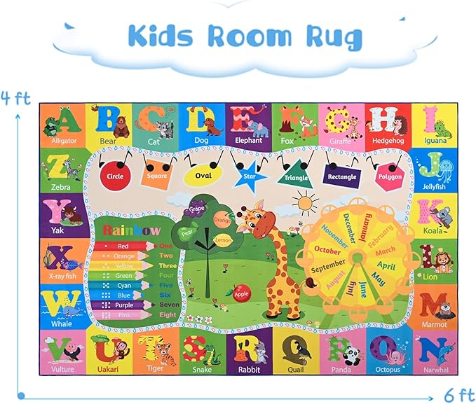 Kids Rugs for Playroom Classroom Bedroom, Educational and Fun Play Mat - Image 2